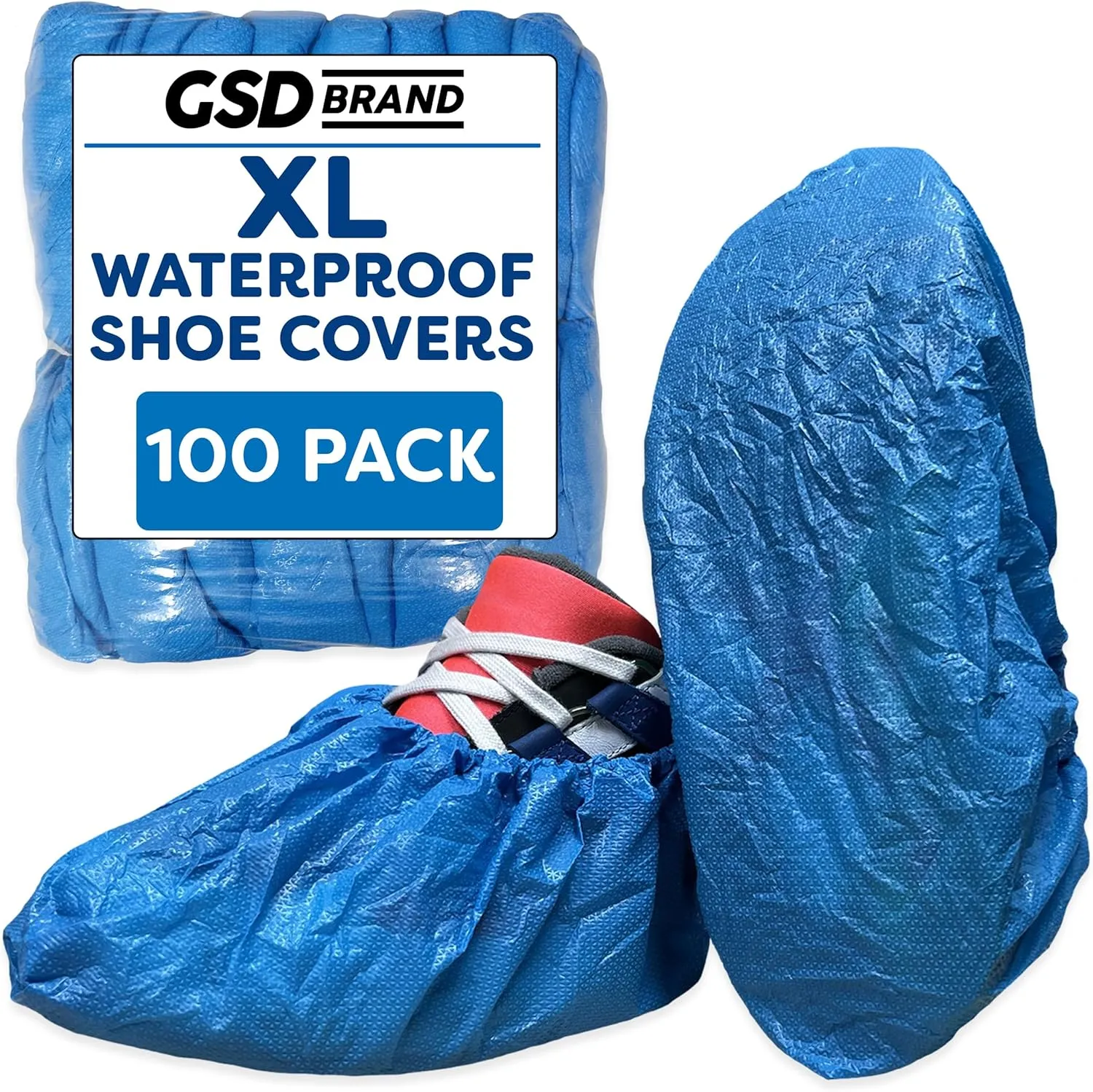 100 Pack Extra Large Blue Disposable Shoe Covers - Non Slip Indoors Reusable Waterproof Shoe Covers Disposable - Indoor Booties with Non Skid Treads - Waterproof Booties for Boots