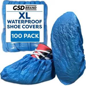 100 Pack Extra Large Blue Disposable Shoe Covers - Non Slip Indoors Reusable Waterproof Shoe Covers Disposable - Indoor Booties with Non Skid Treads - Waterproof Booties for Boots