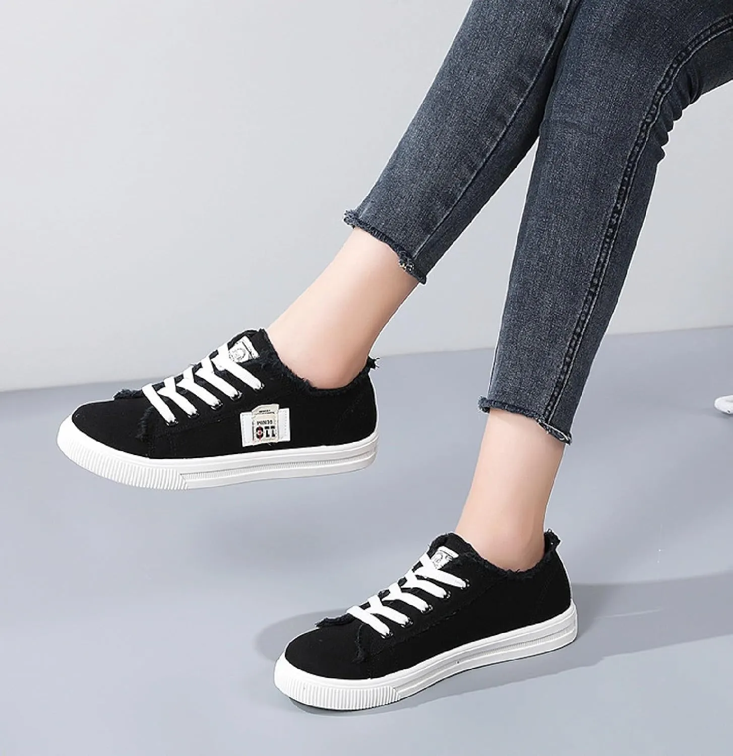 2024 New Women's Canvas Shoes Fringed Hem Denim Fabric Autumn Style Spring Casual Sports Preppy Flat Sneakers for Students