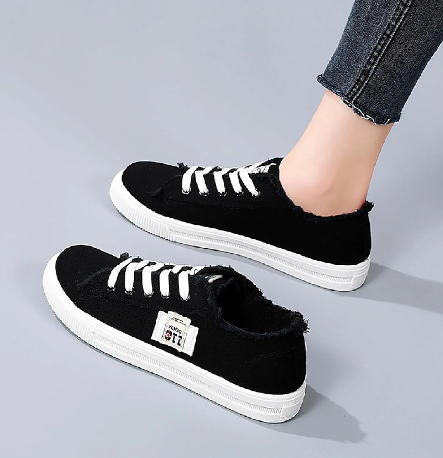 2024 New Women's Canvas Shoes Fringed Hem Denim Fabric Autumn Style Spring Casual Sports Preppy Flat Sneakers for Students