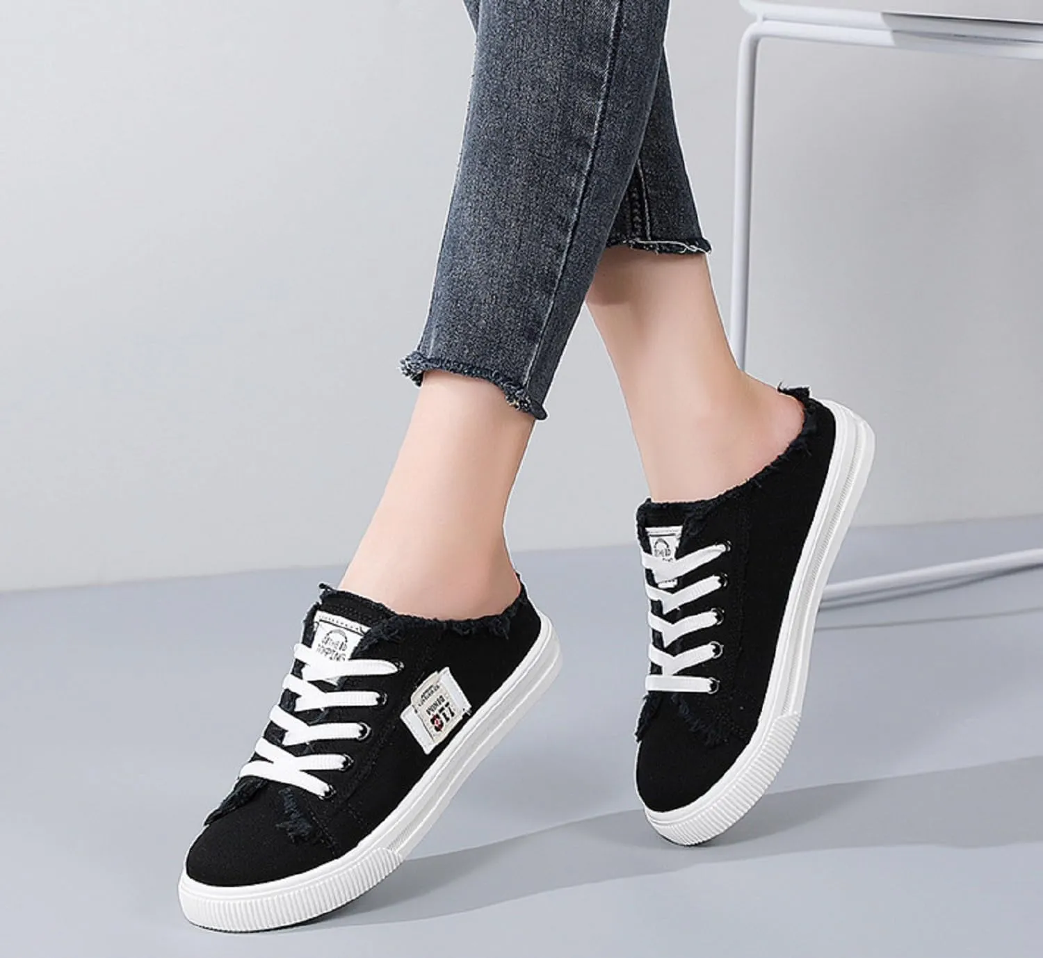 2025 New Women's Canvas Shoes Fringed Hem Denim Fabric Autumn Style Spring Casual Sports Preppy Flat Sneakers for Students