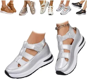 2025 New Women's Hollow Out Breathable Platform Wedge Sandals Casual Stylish Roman Sandal Leather Closed Toe Comfortable Sandals