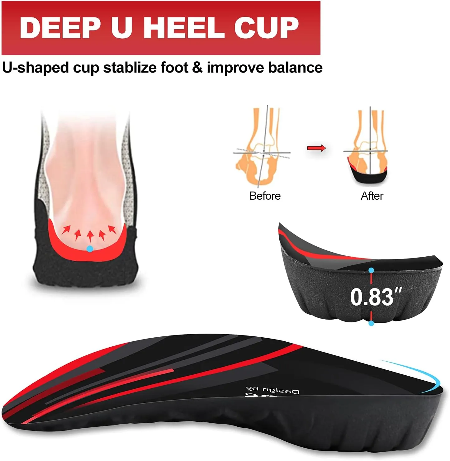 330  lbs Plantar Fasciitis 3/4 Length Insoles, High Arch Support Orthotic Inserts for Women & Men, Flat Feet, Over-Pronation, Pain Relief for Walking Standing Running Heavy Duty Strong Support L