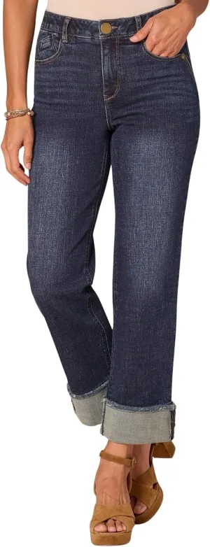 Ab Solution High Rise Up Cascading-D Boyfriend Wide Leg Jeans with Fray Cuff