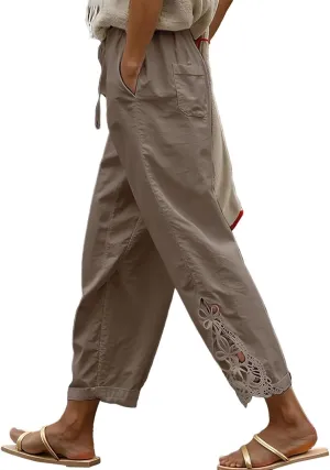 Acelitt Women Casual Lightweight Drawstring Elastic Waist Pants with Pockets, S-XXL