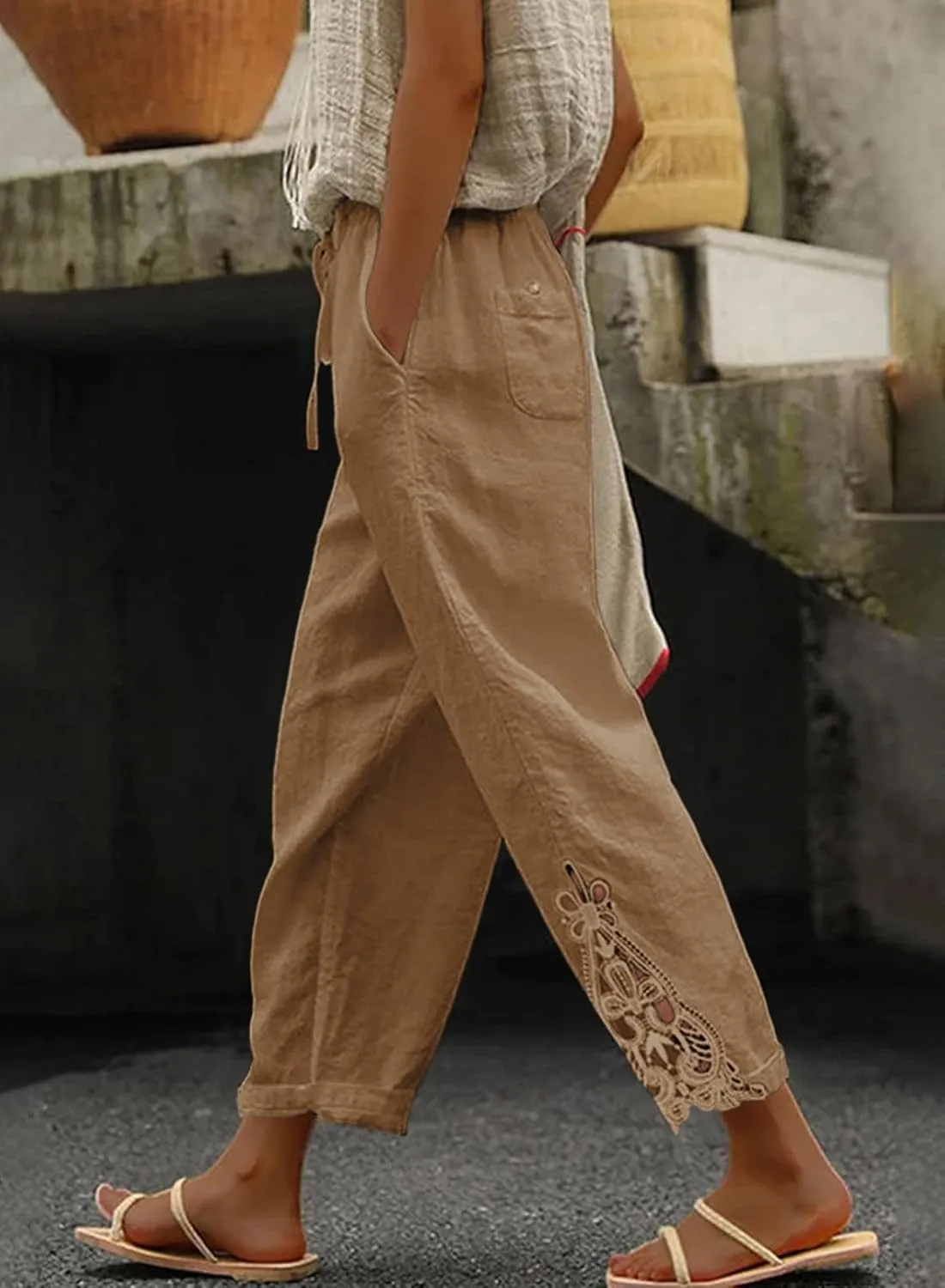Acelitt Women Casual Lightweight Drawstring Elastic Waist Pants with Pockets, S-XXL