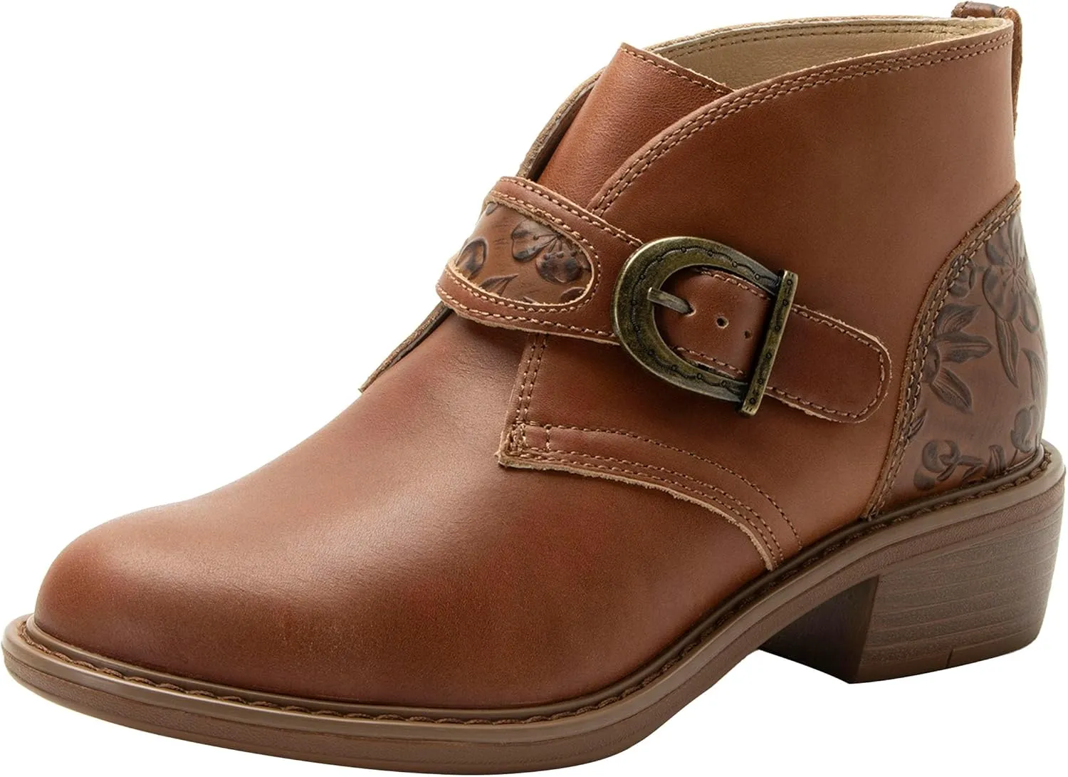 Alegria Womens Mikki Western Buckle Leather Bootie