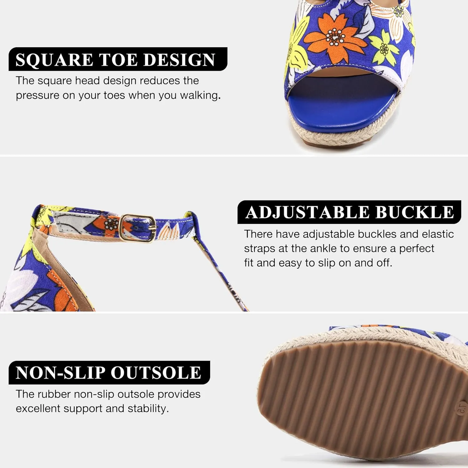 Alicegana Womens Wedge Sandals Platform - Comfortable Summer Dressy Sandal Open Square Toe Shoes Casual Non Slip Heels