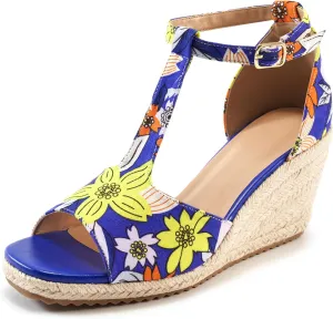 Alicegana Womens Wedge Sandals Platform - Comfortable Summer Dressy Sandal Open Square Toe Shoes Casual Non Slip Heels