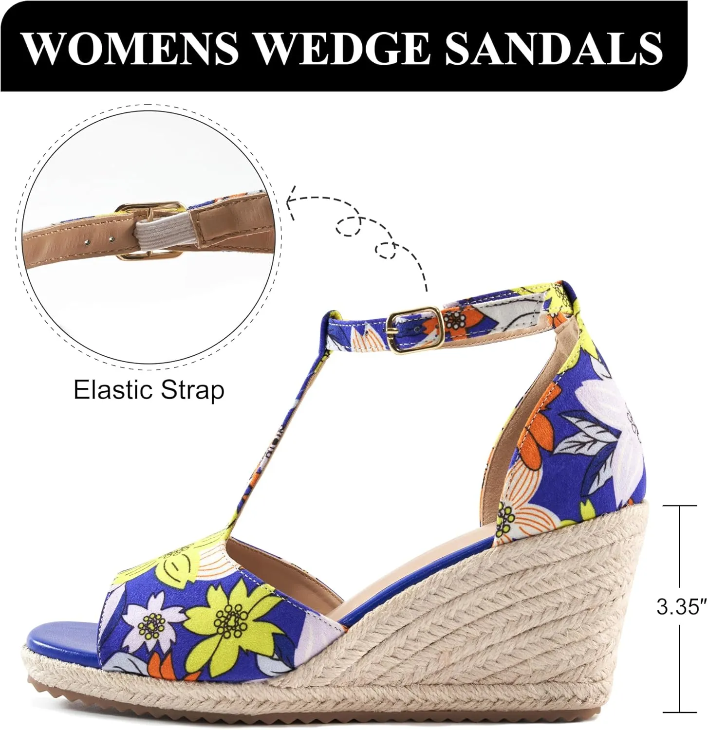 Alicegana Womens Wedge Sandals Platform - Comfortable Summer Dressy Sandal Open Square Toe Shoes Casual Non Slip Heels