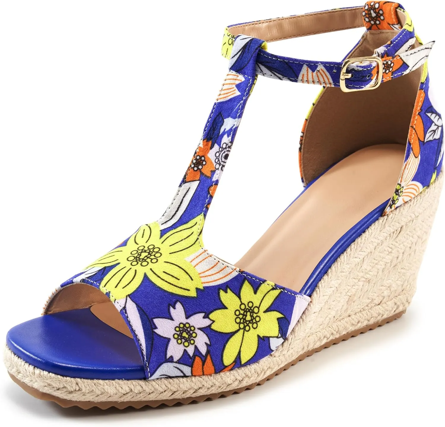 Alicegana Womens Wedge Sandals Platform - Comfortable Summer Dressy Sandal Open Square Toe Shoes Casual Non Slip Heels
