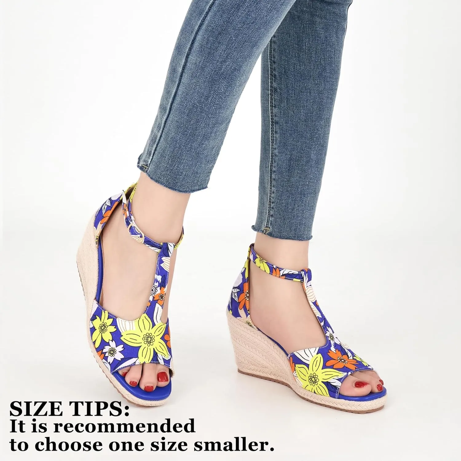 Alicegana Womens Wedge Sandals Platform - Comfortable Summer Dressy Sandal Open Square Toe Shoes Casual Non Slip Heels