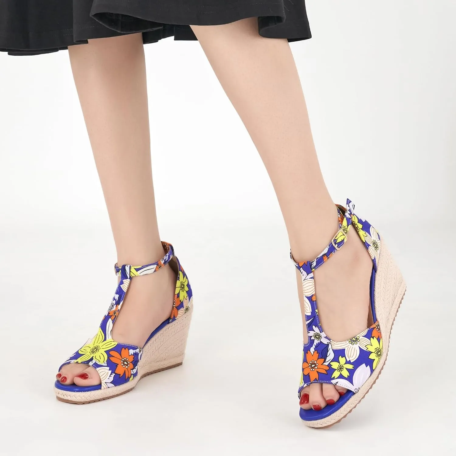Alicegana Womens Wedge Sandals Platform - Comfortable Summer Dressy Sandal Open Square Toe Shoes Casual Non Slip Heels