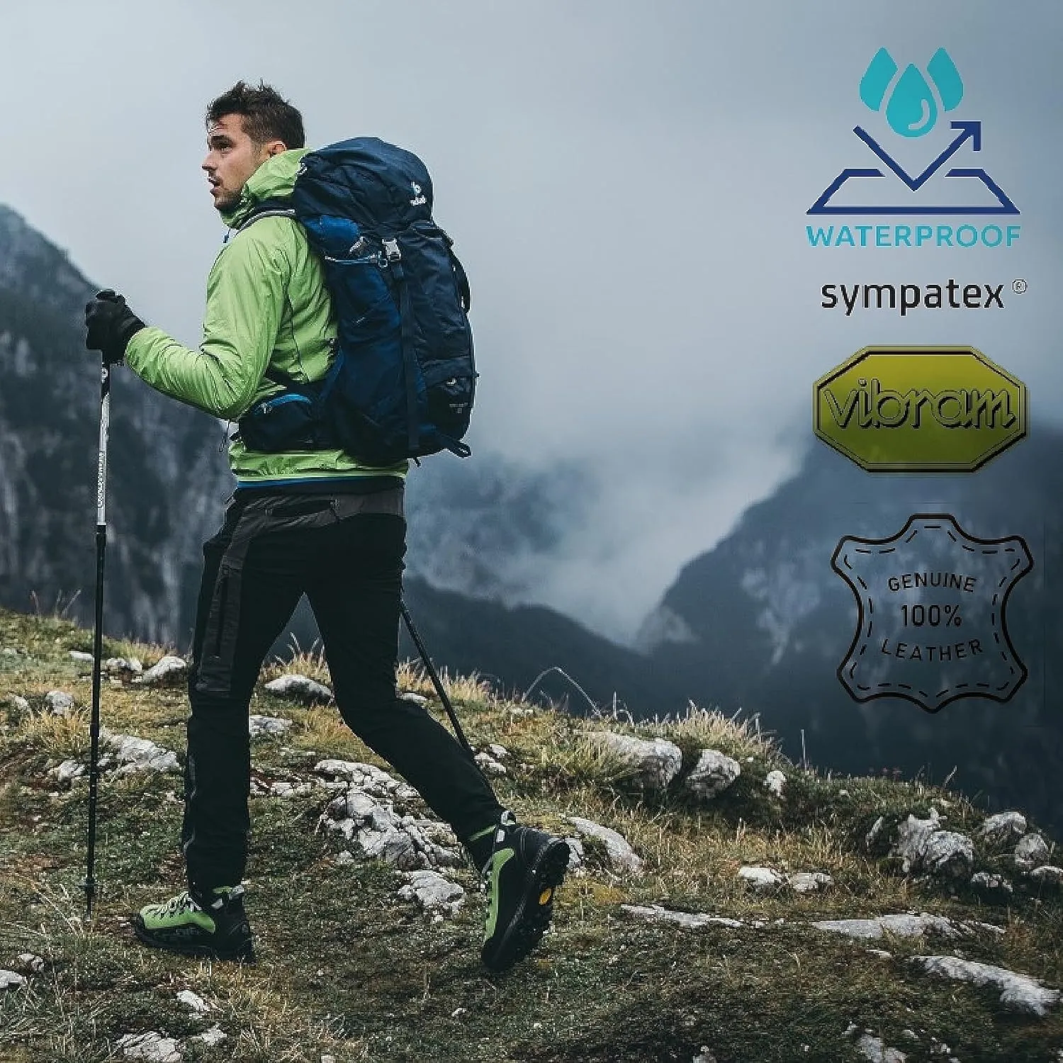 Alpina DIABLO Premium Men's Boots | Waterproof Leather Shoes | Sympatex Breathable Membrane | Vibram Sole | Crampon Compatible | Mountaineering Hiking | Heel Counter | Made in Europe