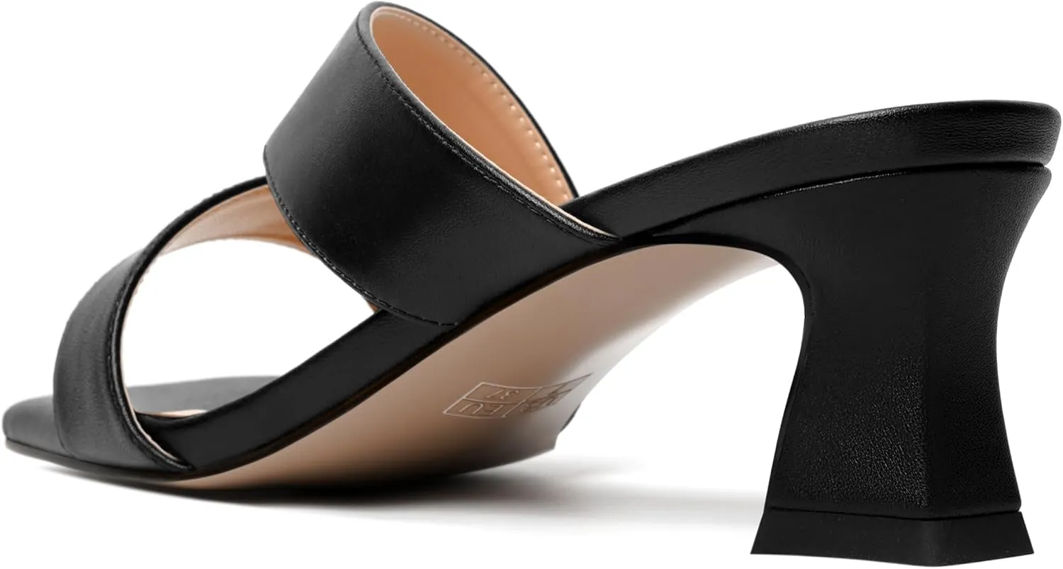 AMBELIGHT Womens Matte Casual Solid Slip On Indoor Square Toe Kitten Low Heel Heeled Sandals 2 Inch