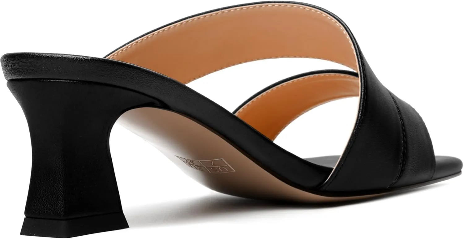 AMBELIGHT Womens Matte Casual Solid Slip On Indoor Square Toe Kitten Low Heel Heeled Sandals 2 Inch
