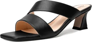 AMBELIGHT Womens Matte Casual Solid Slip On Indoor Square Toe Kitten Low Heel Heeled Sandals 2 Inch
