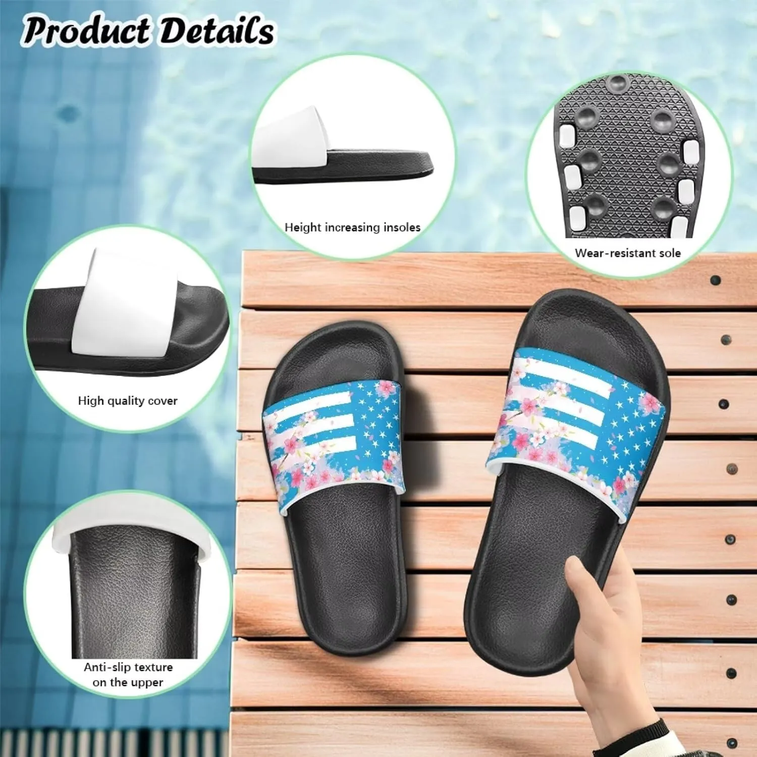 American Flag Slides Kids Sandals with Non-Slip Boys Girls Summer Casual House Shower Shoes