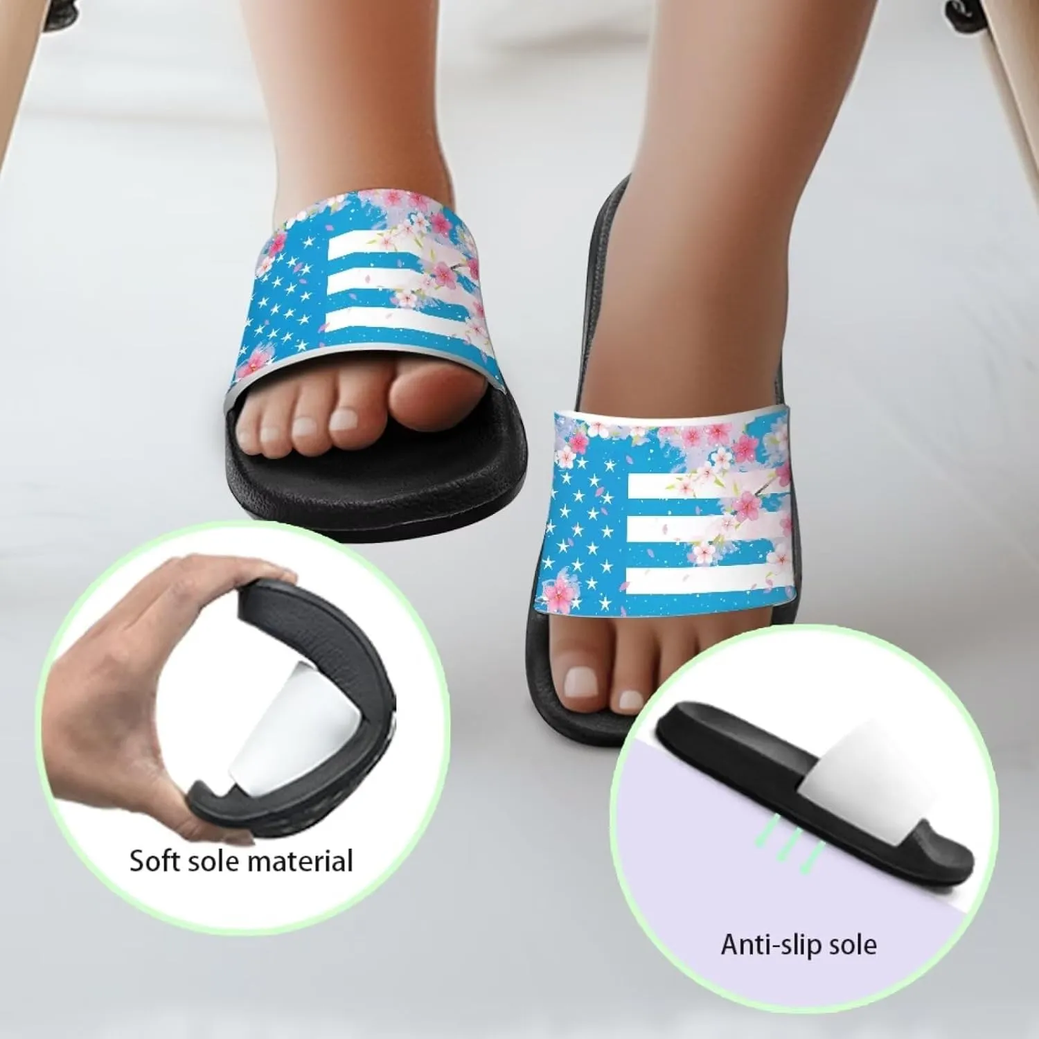 American Flag Slides Kids Sandals with Non-Slip Boys Girls Summer Casual House Shower Shoes
