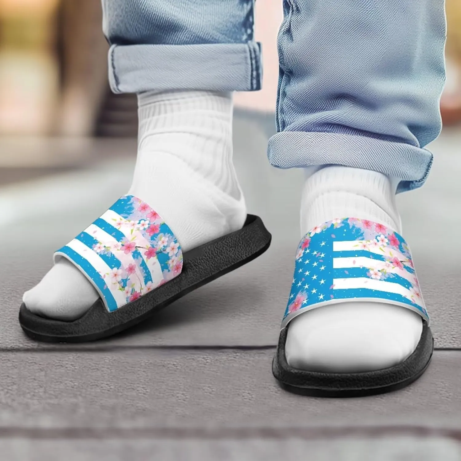 American Flag Slides Kids Sandals with Non-Slip Boys Girls Summer Casual House Shower Shoes
