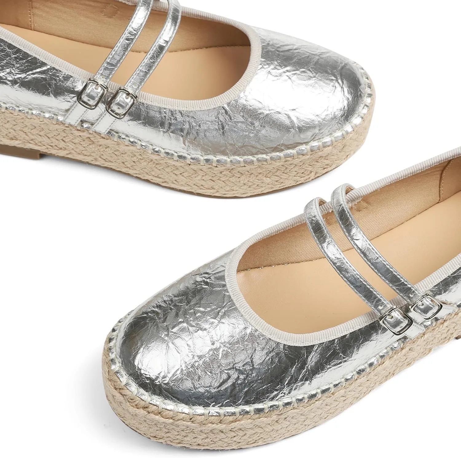 AMINUGAL Mary Jane Flats Women Comfort Round Toe Platform Mary Janes for Women Dressy Woven Platform Espadrilles for Women Casual Cute School Work Mary Jane Shoes