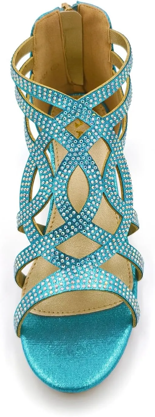 Amoji Girl Dress Sandals Girl Sparkly Heels Kid Flower Shoes KID421