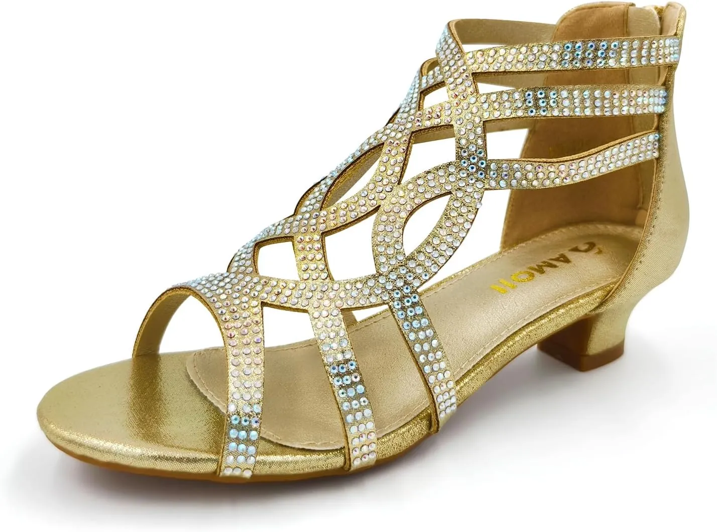 Amoji Girl Dress Sandals Girl Sparkly Heels Kid Flower Shoes KID421