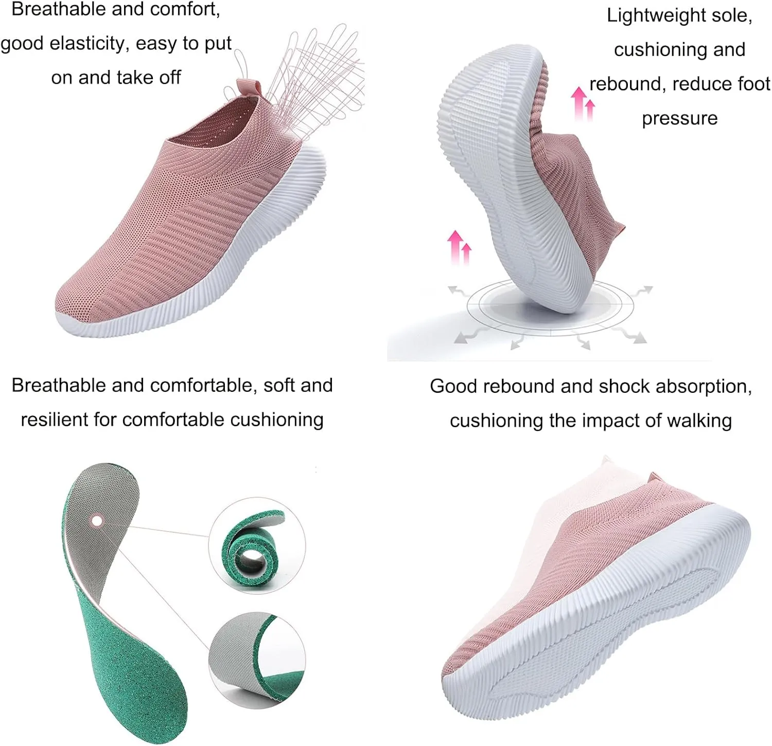 AngryMonkey Women Arch Support Orthopedic Sneakers Walking Shoes,Comfortable Lightweight Breathable Memory Foam Slip On Trainers Running Shoes