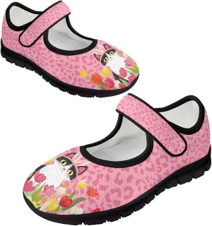 Animals Print Mary Jane Sneakers Women's Walking Shoes Stylish Lady Breathable Adjustable Working Flat Shoes