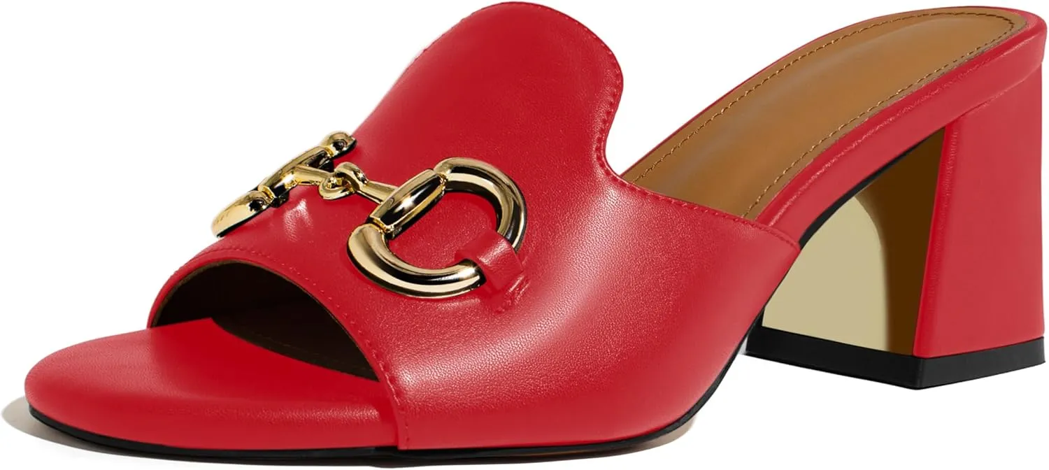 anteikira Women's Square Open Toe Buckle Sandals Slip On High Chunky Block Heel Mules Backless High Heeled Sandals for Women Fashion Summer Heels