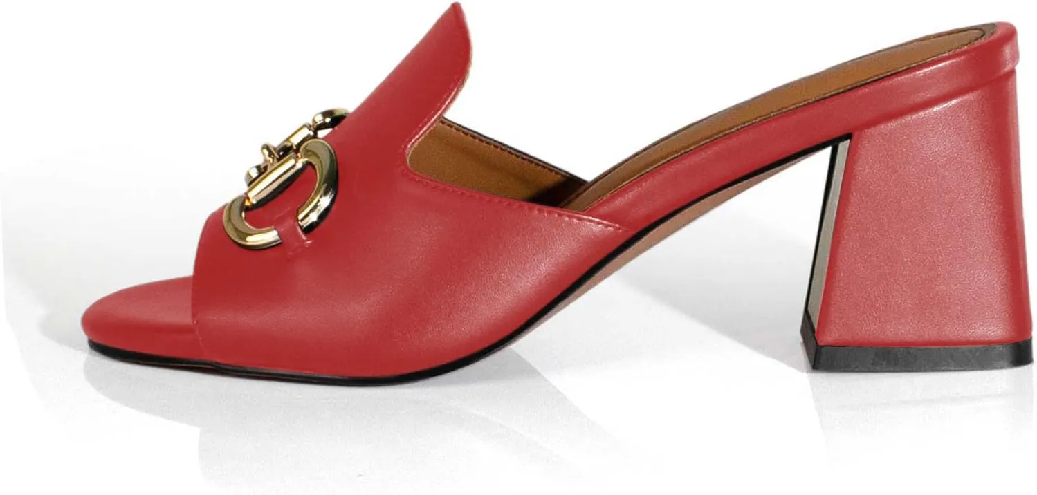 anteikira Women's Square Open Toe Buckle Sandals Slip On High Chunky Block Heel Mules Backless High Heeled Sandals for Women Fashion Summer Heels