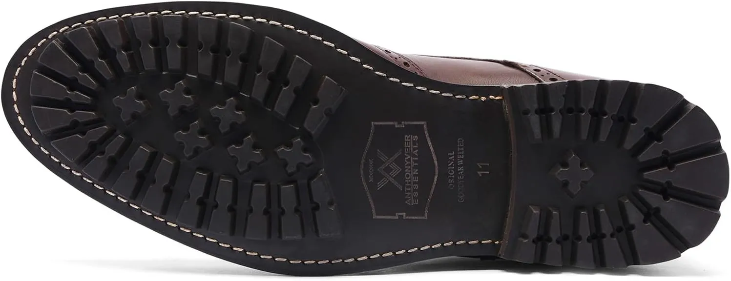 Anthony Veer Grant Wingtip Dress Boots for Men | Lace-Up | Brogue Design | Goodyear Welt Construction | Commando Rubber Outsole & Ortholite® Cushioned Footbed | Full Grain Calfskin Leather