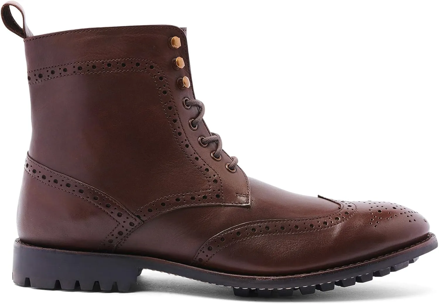 Anthony Veer Grant Wingtip Dress Boots for Men | Lace-Up | Brogue Design | Goodyear Welt Construction | Commando Rubber Outsole & Ortholite® Cushioned Footbed | Full Grain Calfskin Leather