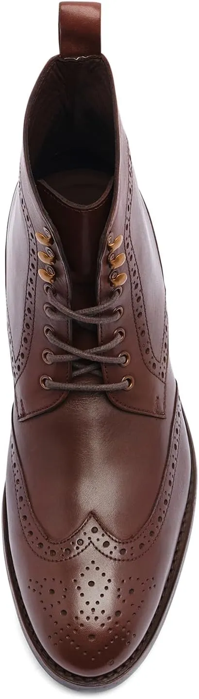 Anthony Veer Grant Wingtip Dress Boots for Men | Lace-Up | Brogue Design | Goodyear Welt Construction | Commando Rubber Outsole & Ortholite® Cushioned Footbed | Full Grain Calfskin Leather