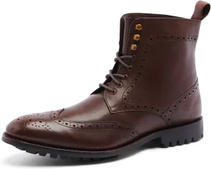 Anthony Veer Grant Wingtip Dress Boots for Men | Lace-Up | Brogue Design | Goodyear Welt Construction | Commando Rubber Outsole & Ortholite® Cushioned Footbed | Full Grain Calfskin Leather