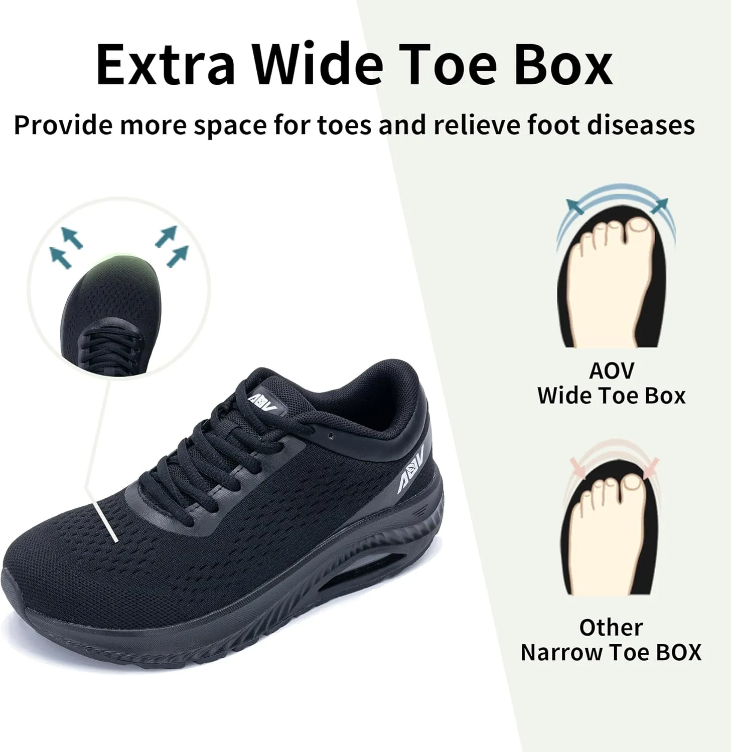 AOV Wide Toe Box Shoes Women Arch Support Walking Shoes Plantar Fasciitis Orthotic Tennis Sneakers