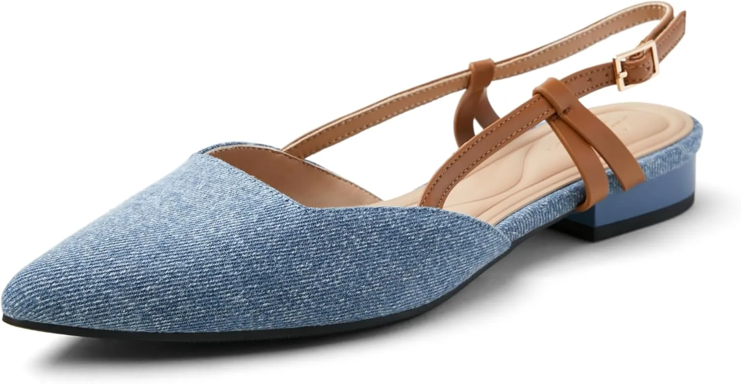 Arromic Slingback Flats for Women Pointed Toe Women's Flats Square Topline Slip On for Fashion Dressy Date Comfort Office Work
