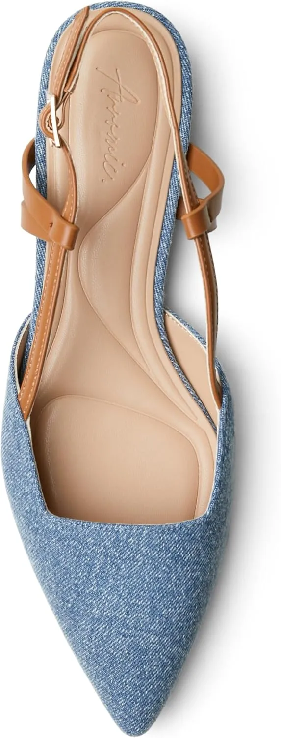 Arromic Slingback Flats for Women Pointed Toe Women's Flats Square Topline Slip On for Fashion Dressy Date Comfort Office Work