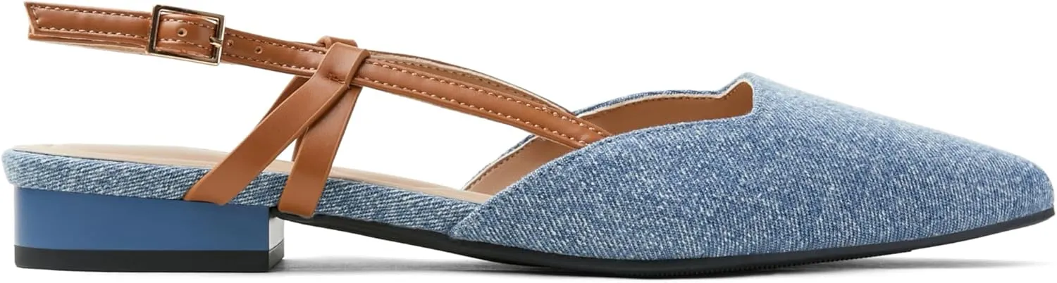 Arromic Slingback Flats for Women Pointed Toe Women's Flats Square Topline Slip On for Fashion Dressy Date Comfort Office Work