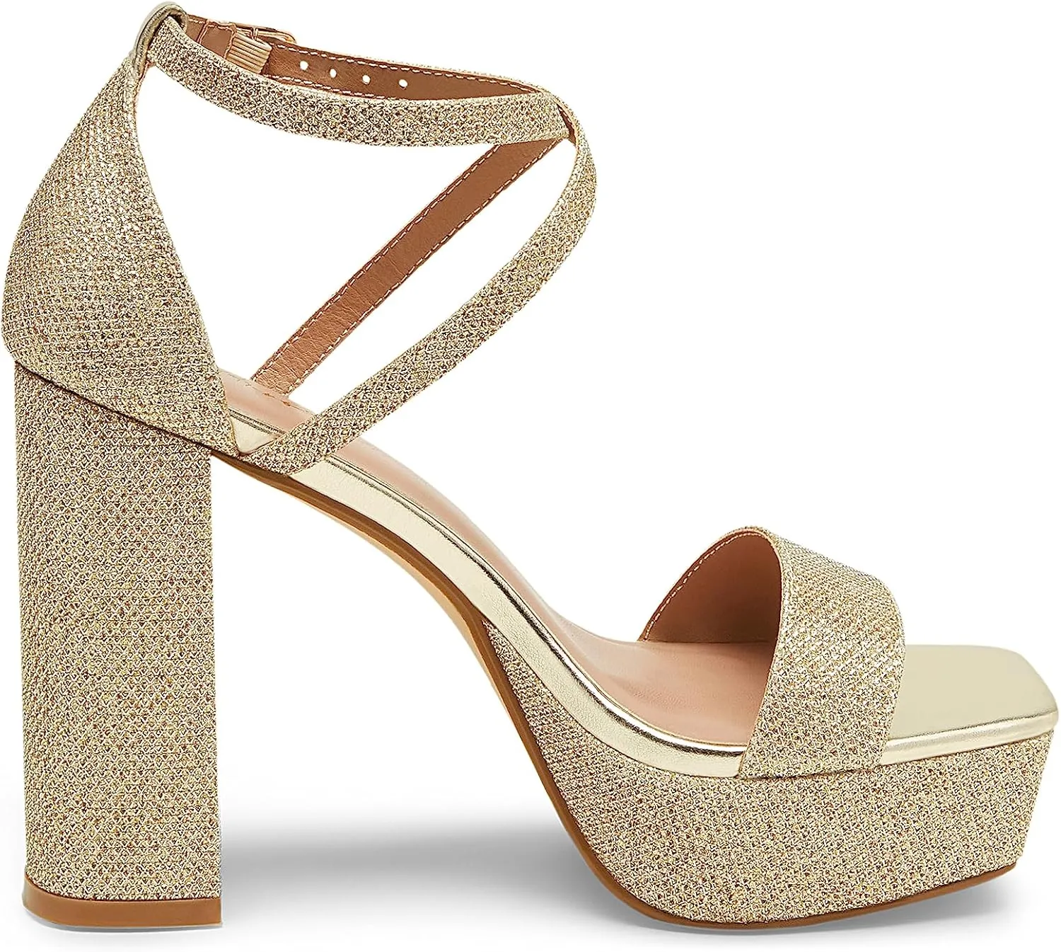 Arromic Women's Platform Heels High Chunky Sandals 4.5 Inches Square Open Toe Heeled Sandals Pink Gold White Black Nude Strappy Ankle Strap Sexy Pumps Y2K Dress Party Wedding Shoes