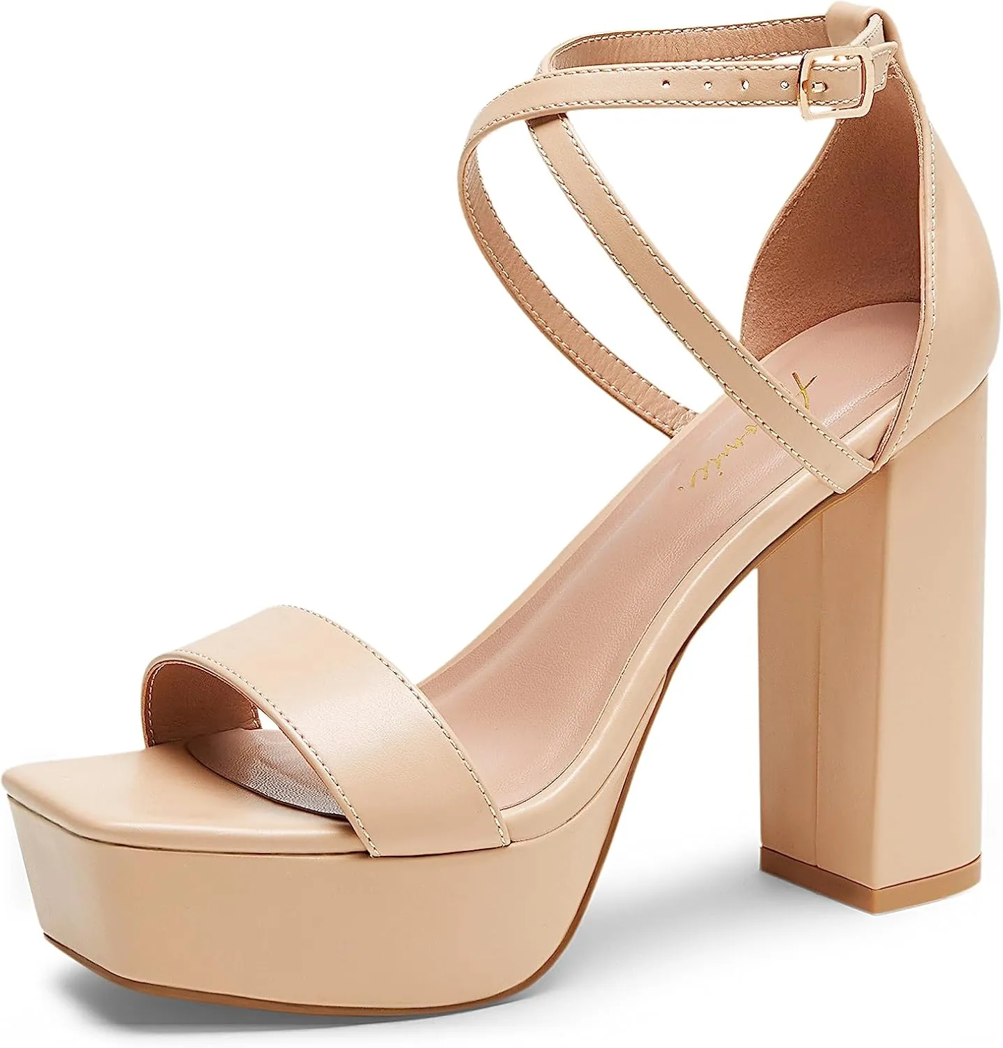 Arromic Women's Platform Heels High Chunky Sandals 4.5 Inches Square Open Toe Heeled Sandals Pink Gold White Black Nude Strappy Ankle Strap Sexy Pumps Y2K Dress Party Wedding Shoes