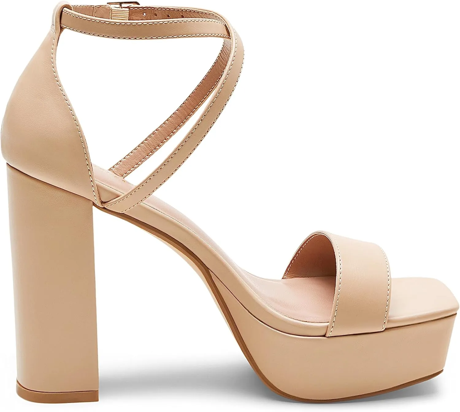 Arromic Women's Platform Heels High Chunky Sandals 4.5 Inches Square Open Toe Heeled Sandals Pink Gold White Black Nude Strappy Ankle Strap Sexy Pumps Y2K Dress Party Wedding Shoes