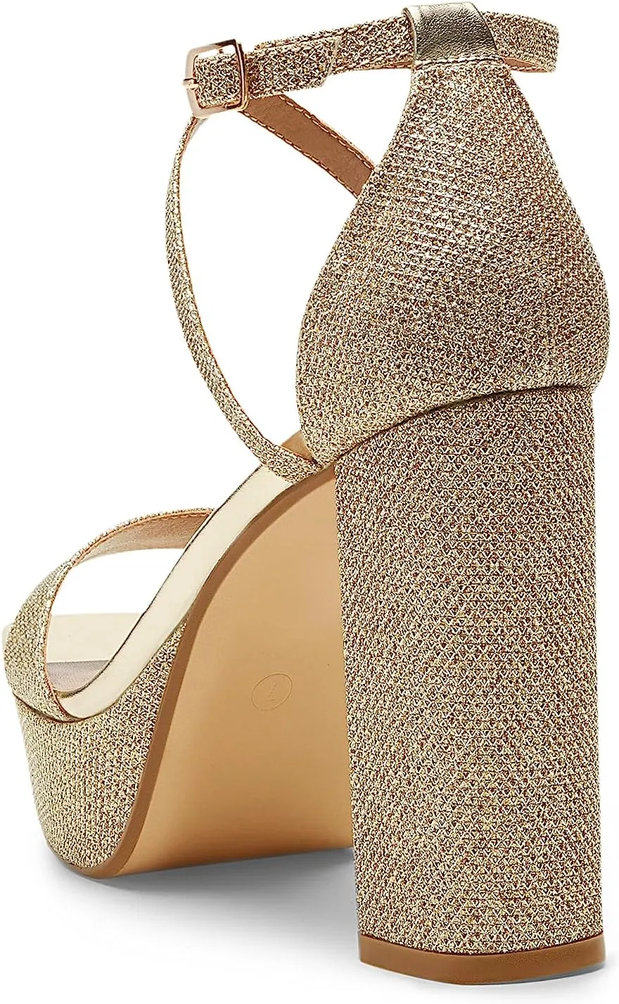 Arromic Women's Platform Heels High Chunky Sandals 4.5 Inches Square Open Toe Heeled Sandals Pink Gold White Black Nude Strappy Ankle Strap Sexy Pumps Y2K Dress Party Wedding Shoes