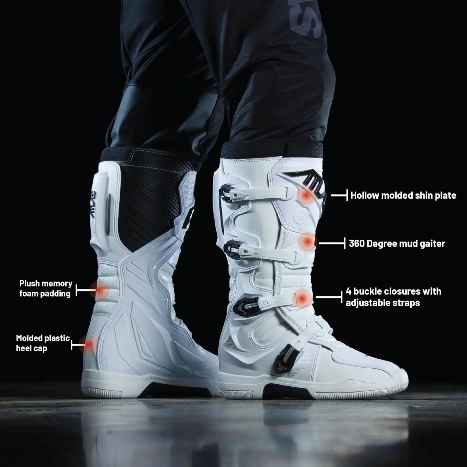 Atlas Brace Traction Mens Motocross Boots with Mud Gaiter, 4-Buckle Closure, & Memory Foam Padding for Use In: Enduro Racing, Powersports, & Motocross