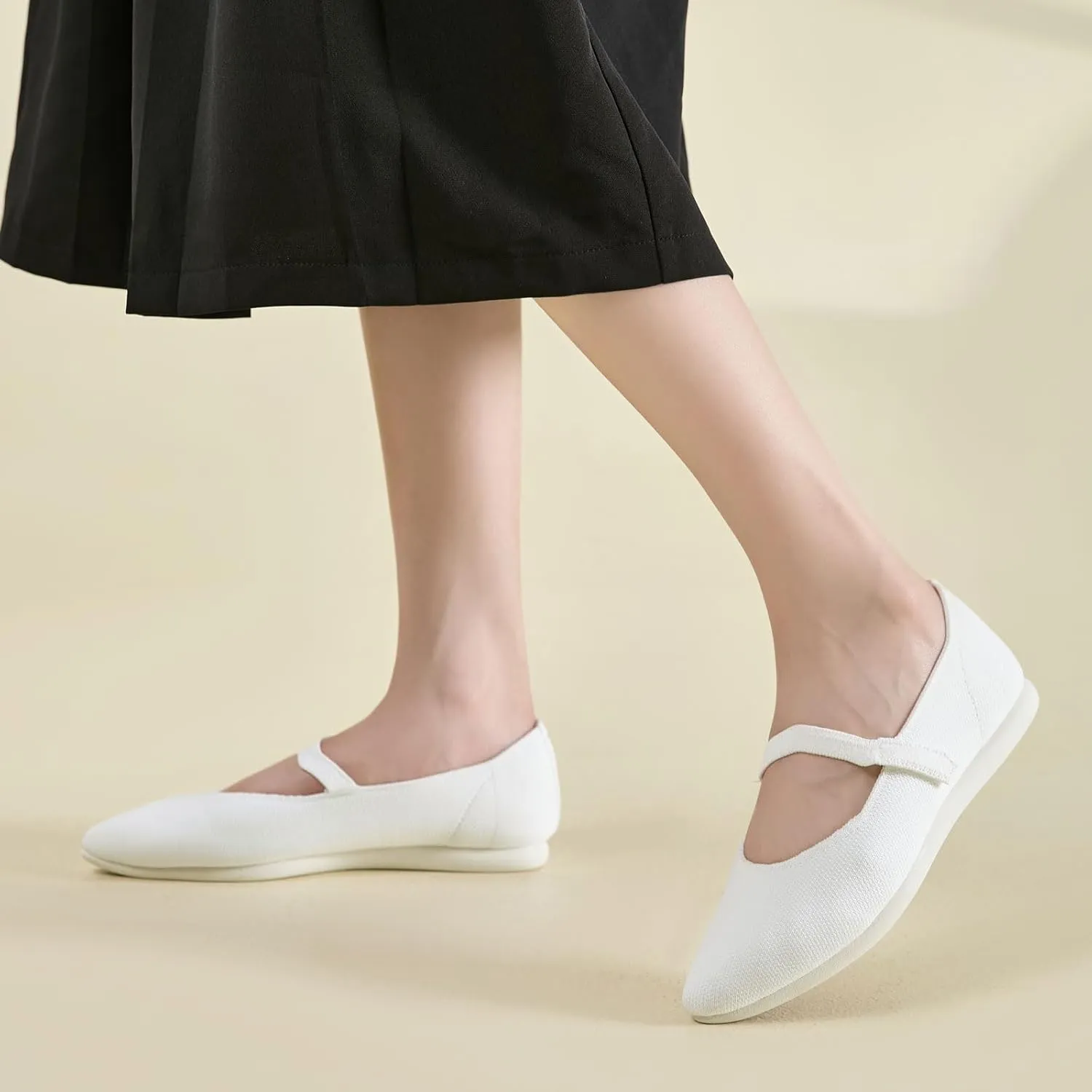 Ballet Flats for Women Pointed Toe Knit Mary Jane Shoes Comfortable Dressy Adjustable Straps Flat