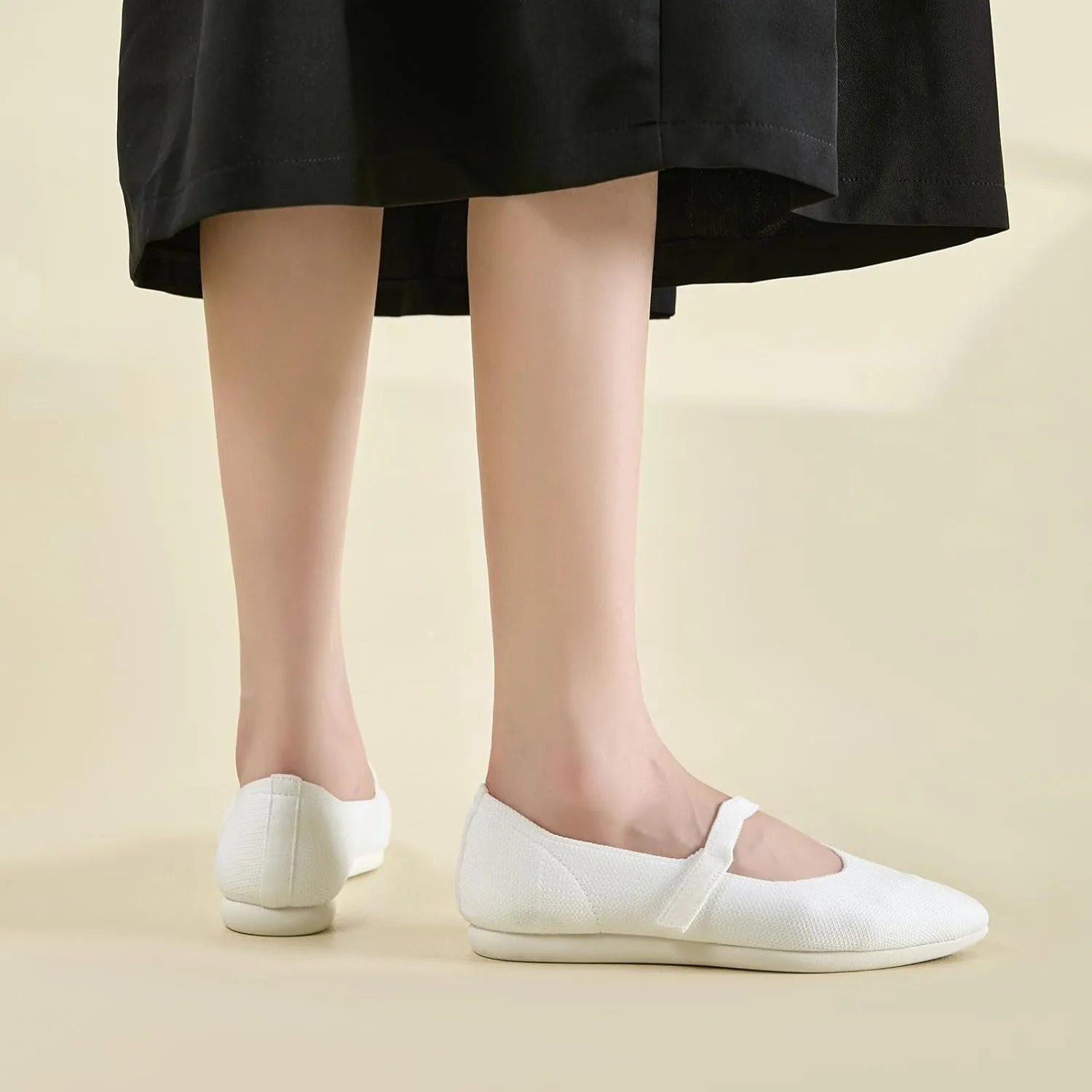 Ballet Flats for Women Pointed Toe Knit Mary Jane Shoes Comfortable Dressy Adjustable Straps Flat