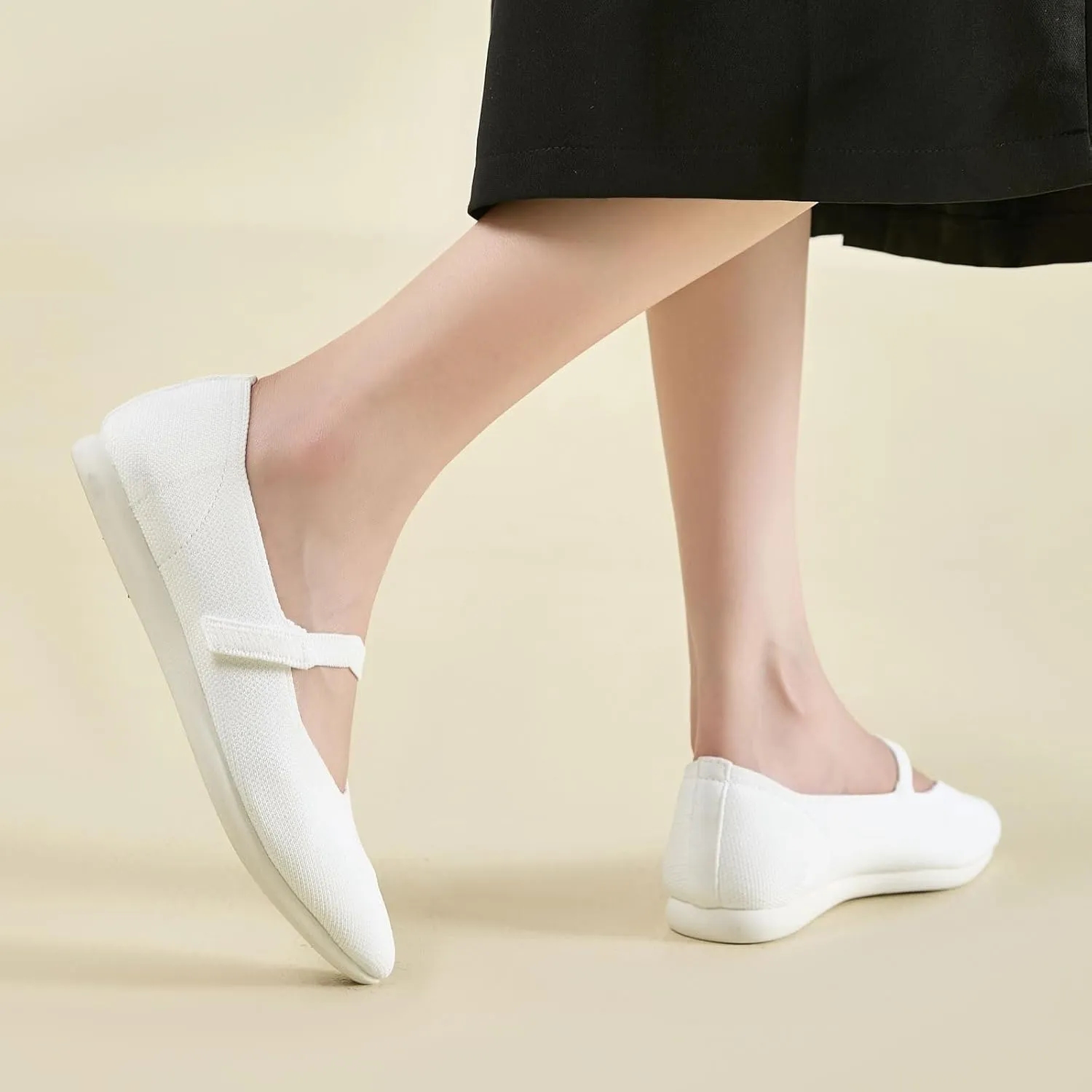 Ballet Flats for Women Pointed Toe Knit Mary Jane Shoes Comfortable Dressy Adjustable Straps Flat