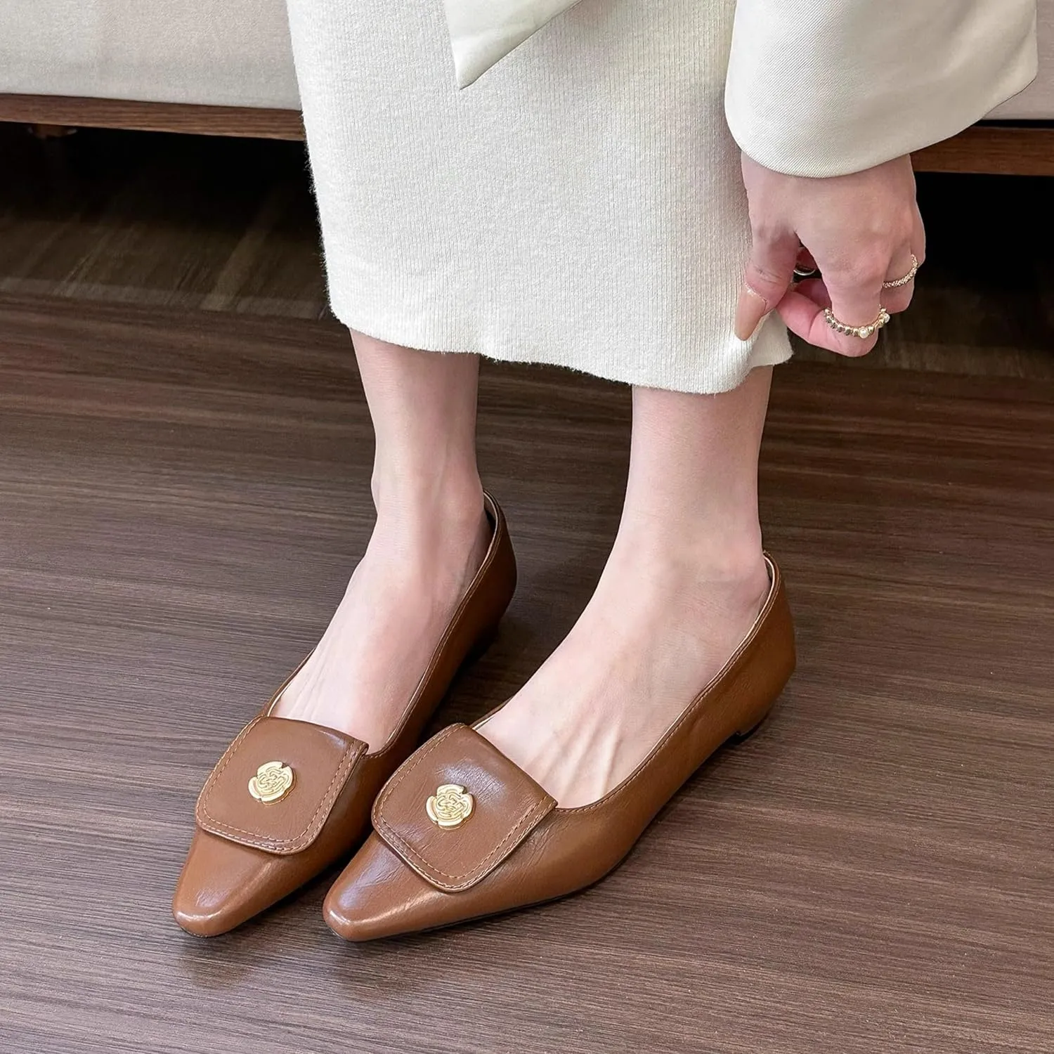 Ballet Flats for Women;Pointed Toe Leather Flats Shoes;Slip on Dressy Office Party Shoes.