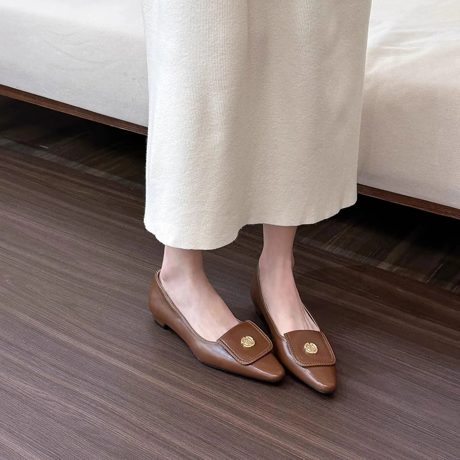 Ballet Flats for Women;Pointed Toe Leather Flats Shoes;Slip on Dressy Office Party Shoes.