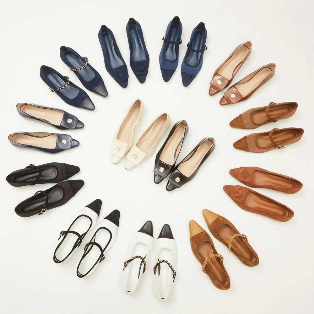 Ballet Flats for Women;Pointed Toe Leather Flats Shoes;Slip on Dressy Office Party Shoes.